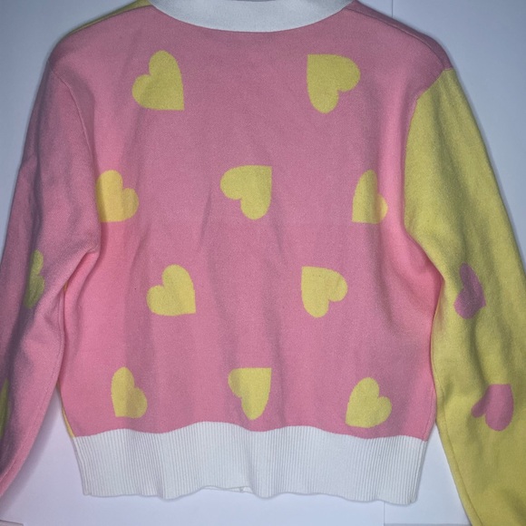 English Factory Pink & Yellow Heart-Print V-Neck Cardigan Anthropologie NWT - Picture 5 of 6